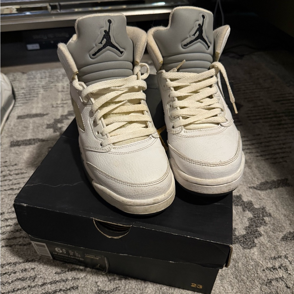 Air Jordan Five Metallic White Sneakers Size 6.5Y